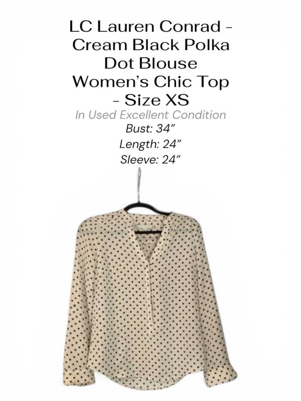 LC Lauren Conrad Cream Black Polka Dot Blouse Women’s XS Chic Top